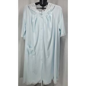 Vintage Shadowline Blue Pajama Set Lace Trim Sleepwear Lounge Granny Cottagecore